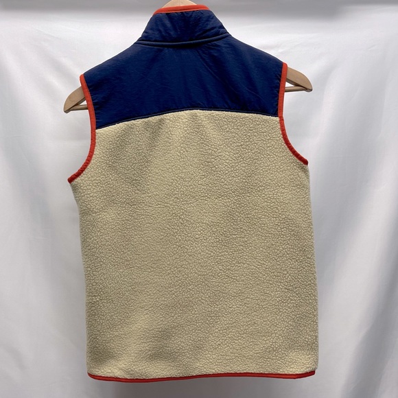 Old Navy Boys Sherpa Vest Cream Navy and Orange Trim Sz 10-12 - Picture 2 of 6